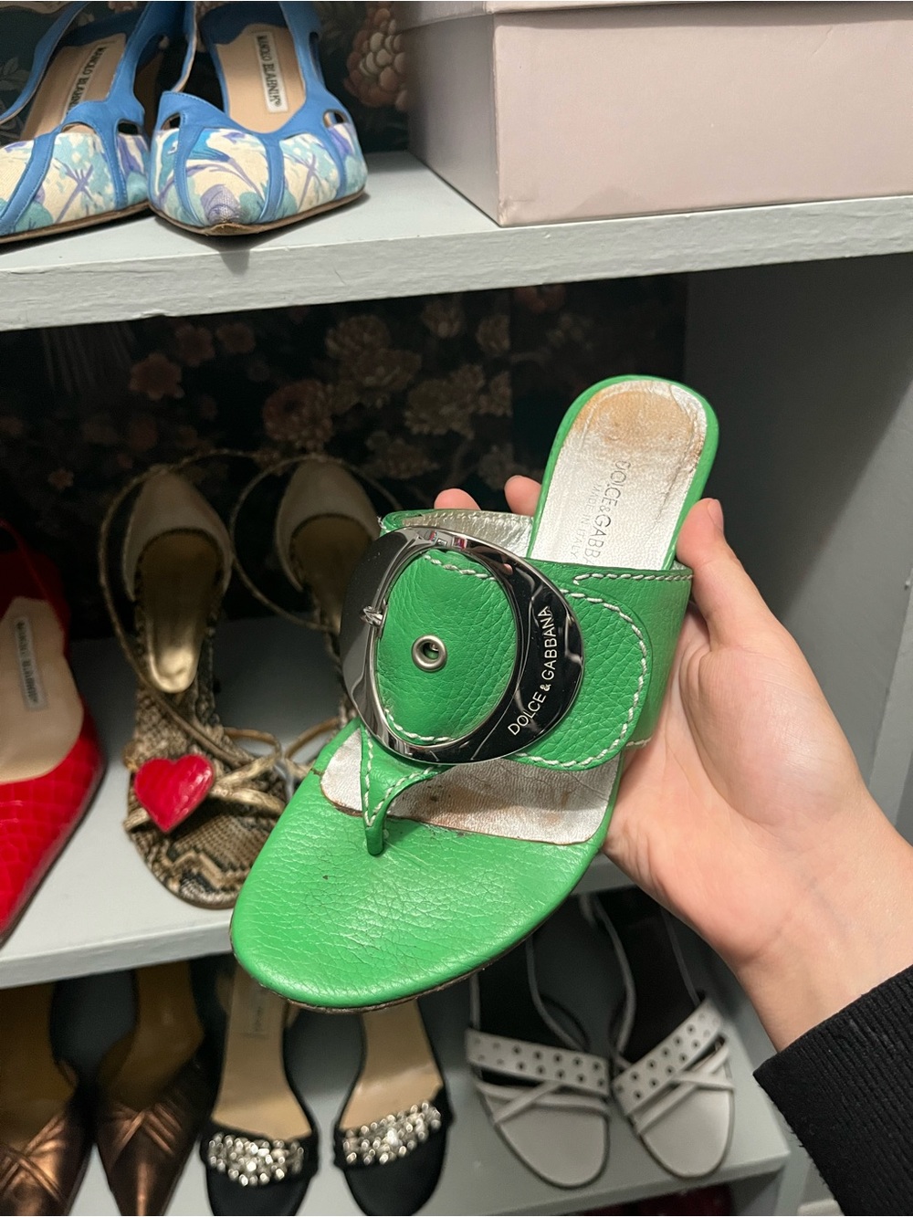Dolce & Gabbana Green Buckle Sandals